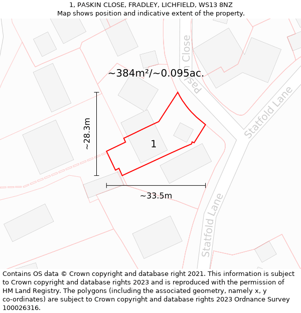 1, PASKIN CLOSE, FRADLEY, LICHFIELD, WS13 8NZ: Plot and title map