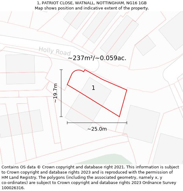 1, PATRIOT CLOSE, WATNALL, NOTTINGHAM, NG16 1GB: Plot and title map