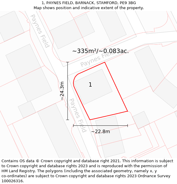 1, PAYNES FIELD, BARNACK, STAMFORD, PE9 3BG: Plot and title map