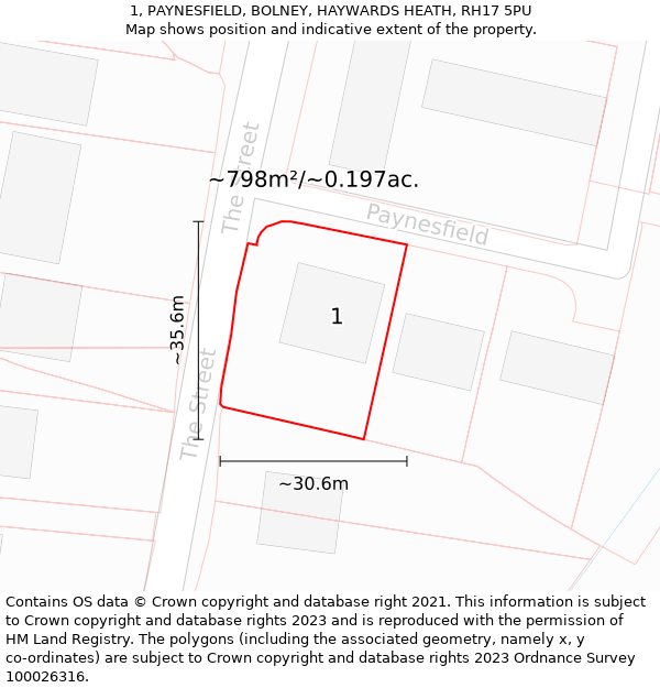 1, PAYNESFIELD, BOLNEY, HAYWARDS HEATH, RH17 5PU: Plot and title map