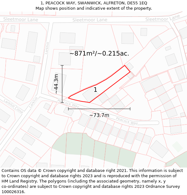 1, PEACOCK WAY, SWANWICK, ALFRETON, DE55 1EQ: Plot and title map