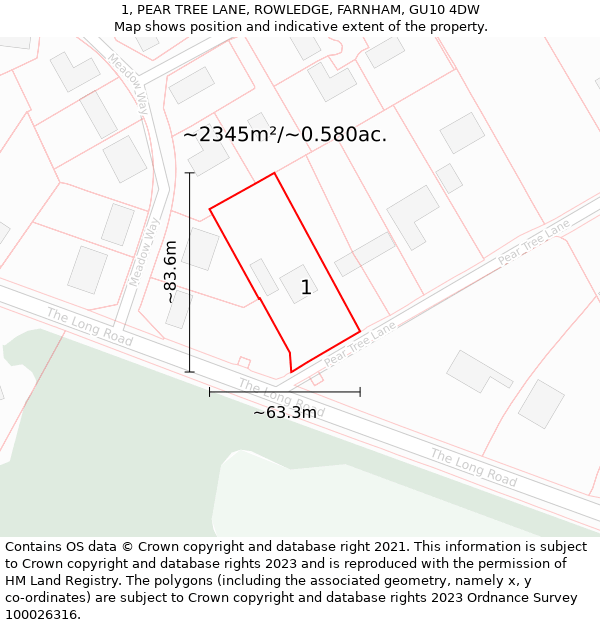 1, PEAR TREE LANE, ROWLEDGE, FARNHAM, GU10 4DW: Plot and title map