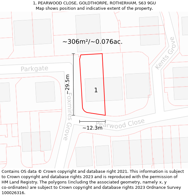 1, PEARWOOD CLOSE, GOLDTHORPE, ROTHERHAM, S63 9GU: Plot and title map