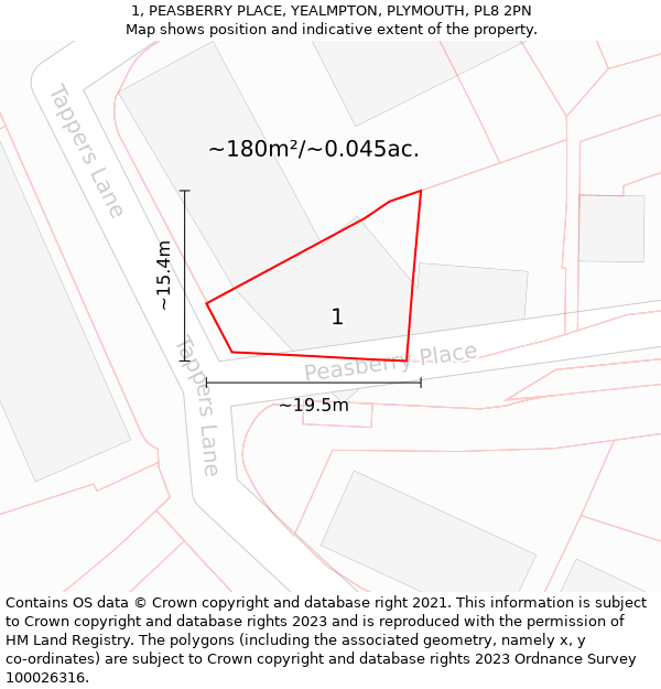 1, PEASBERRY PLACE, YEALMPTON, PLYMOUTH, PL8 2PN: Plot and title map