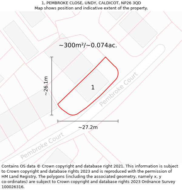 1, PEMBROKE CLOSE, UNDY, CALDICOT, NP26 3QD: Plot and title map