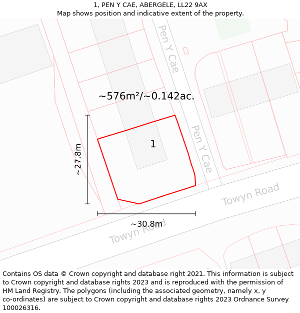 1, PEN Y CAE, ABERGELE, LL22 9AX: Plot and title map