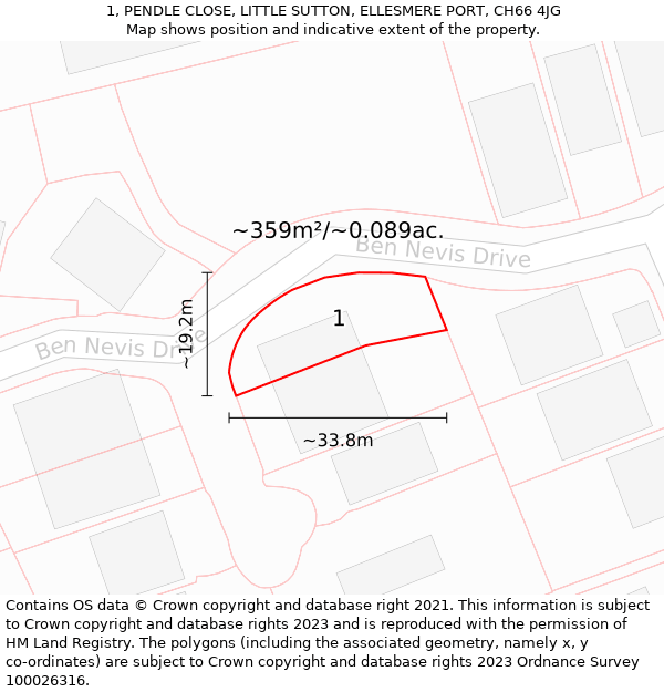 1, PENDLE CLOSE, LITTLE SUTTON, ELLESMERE PORT, CH66 4JG: Plot and title map