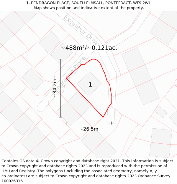 1, PENDRAGON PLACE, SOUTH ELMSALL, PONTEFRACT, WF9 2WH: Plot and title map
