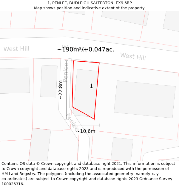 1, PENLEE, BUDLEIGH SALTERTON, EX9 6BP: Plot and title map