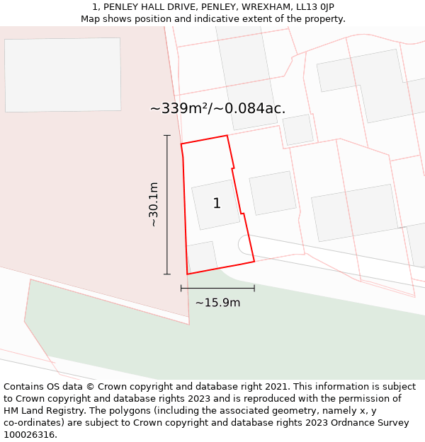 1, PENLEY HALL DRIVE, PENLEY, WREXHAM, LL13 0JP: Plot and title map