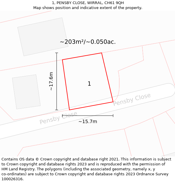 1, PENSBY CLOSE, WIRRAL, CH61 9QH: Plot and title map