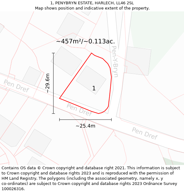 1, PENYBRYN ESTATE, HARLECH, LL46 2SL: Plot and title map