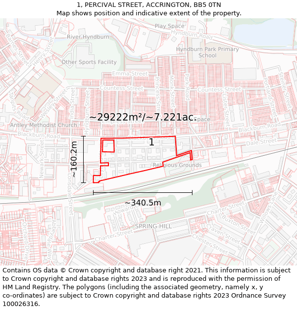 1, PERCIVAL STREET, ACCRINGTON, BB5 0TN: Plot and title map
