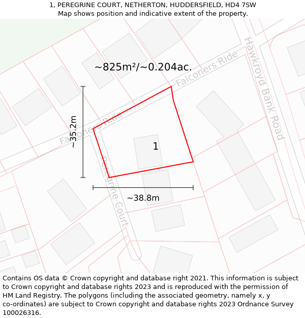 1, PEREGRINE COURT, NETHERTON, HUDDERSFIELD, HD4 7SW: Plot and title map