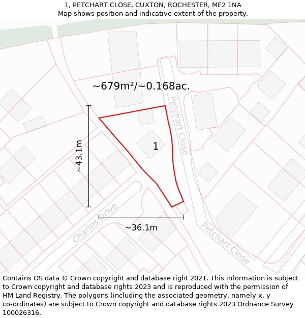 1, PETCHART CLOSE, CUXTON, ROCHESTER, ME2 1NA: Plot and title map