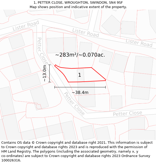 1, PETTER CLOSE, WROUGHTON, SWINDON, SN4 9SF: Plot and title map