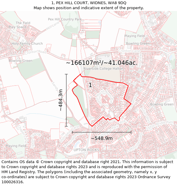 1, PEX HILL COURT, WIDNES, WA8 9DQ: Plot and title map