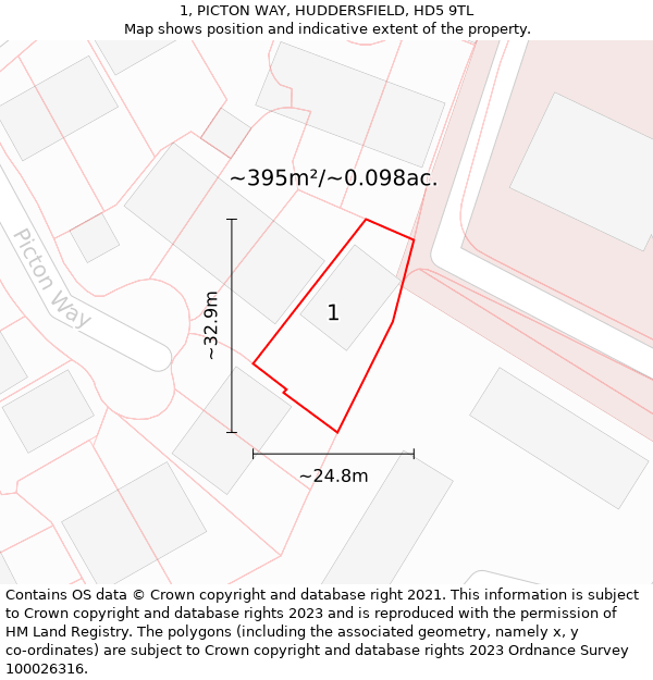 1, PICTON WAY, HUDDERSFIELD, HD5 9TL: Plot and title map