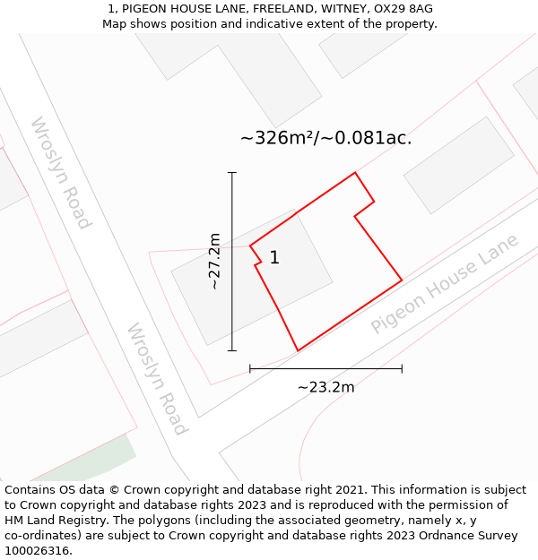 1, PIGEON HOUSE LANE, FREELAND, WITNEY, OX29 8AG: Plot and title map