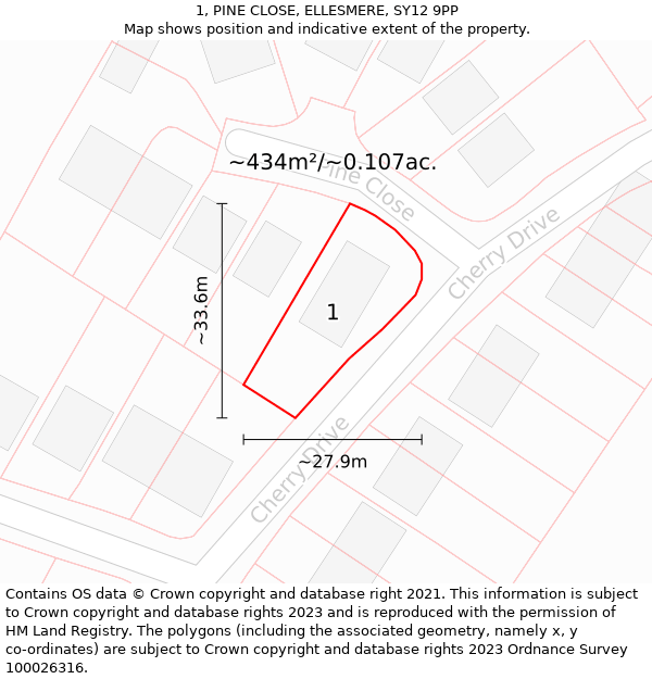 1, PINE CLOSE, ELLESMERE, SY12 9PP: Plot and title map