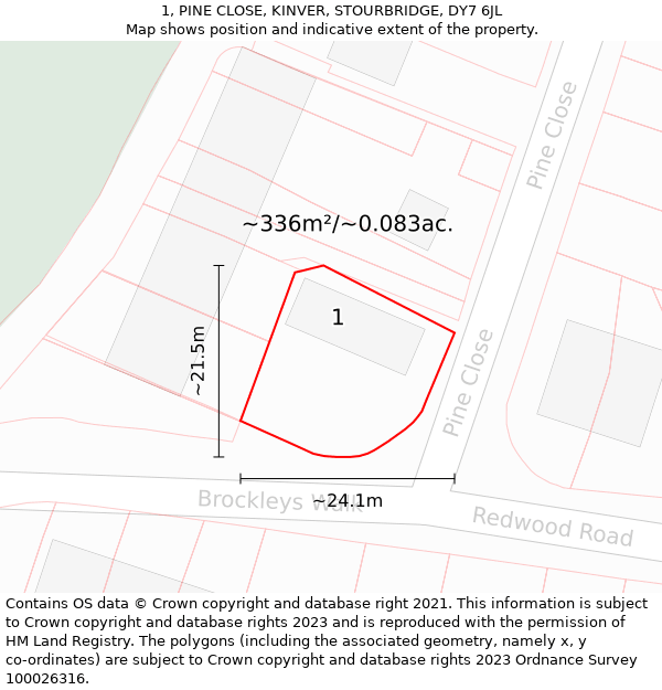 1, PINE CLOSE, KINVER, STOURBRIDGE, DY7 6JL: Plot and title map