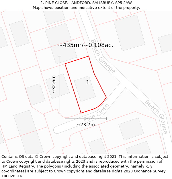 1, PINE CLOSE, LANDFORD, SALISBURY, SP5 2AW: Plot and title map