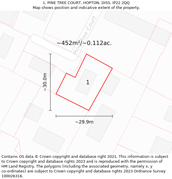 1, PINE TREE COURT, HOPTON, DISS, IP22 2QQ: Plot and title map