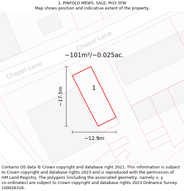 1, PINFOLD MEWS, SALE, M33 5FW: Plot and title map