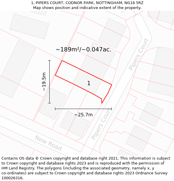 1, PIPERS COURT, CODNOR PARK, NOTTINGHAM, NG16 5RZ: Plot and title map