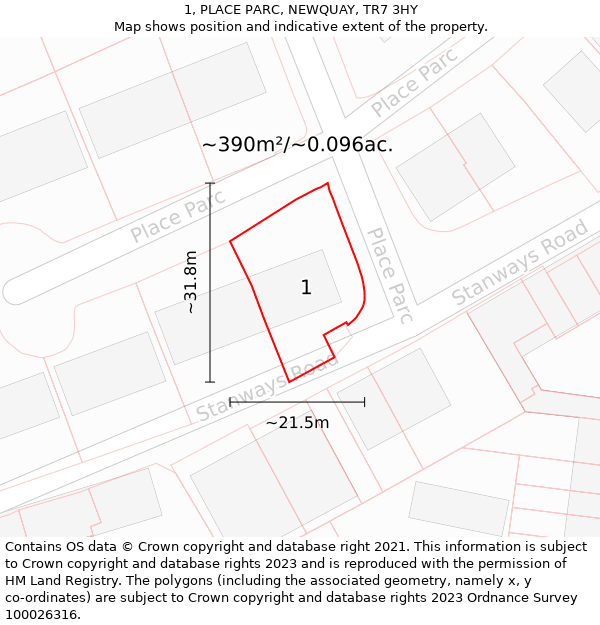 1, PLACE PARC, NEWQUAY, TR7 3HY: Plot and title map