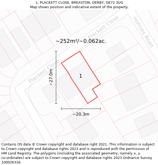 1, PLACKETT CLOSE, BREASTON, DERBY, DE72 3UG: Plot and title map