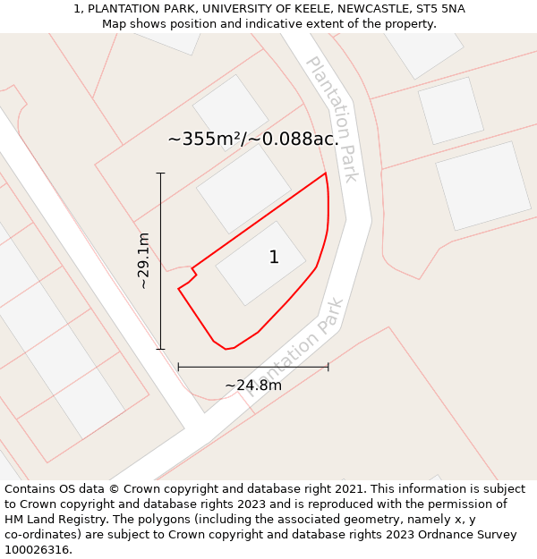 1, PLANTATION PARK, UNIVERSITY OF KEELE, NEWCASTLE, ST5 5NA: Plot and title map