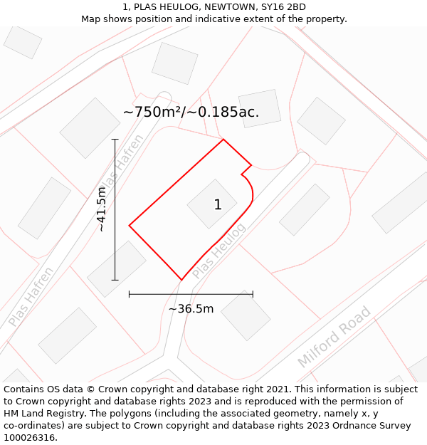 1, PLAS HEULOG, NEWTOWN, SY16 2BD: Plot and title map