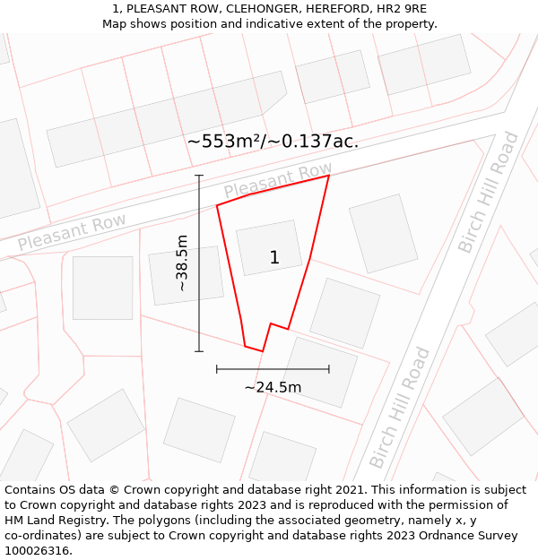 1, PLEASANT ROW, CLEHONGER, HEREFORD, HR2 9RE: Plot and title map