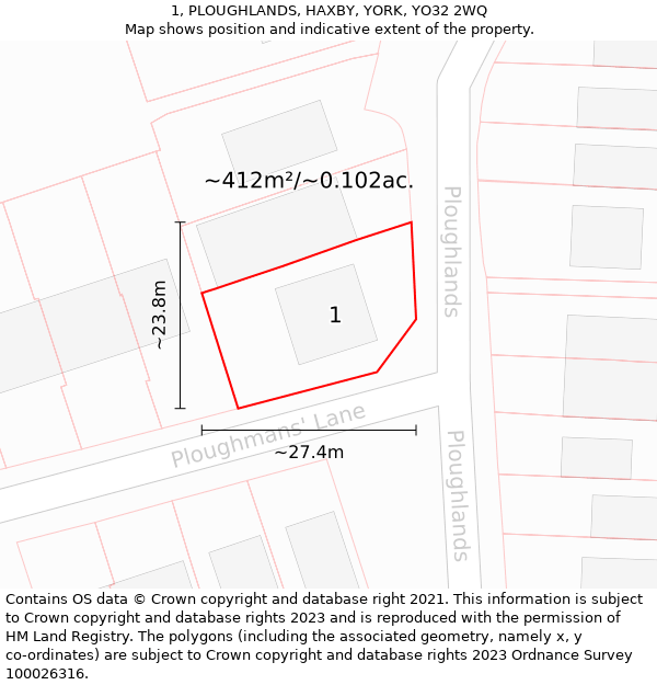 1, PLOUGHLANDS, HAXBY, YORK, YO32 2WQ: Plot and title map