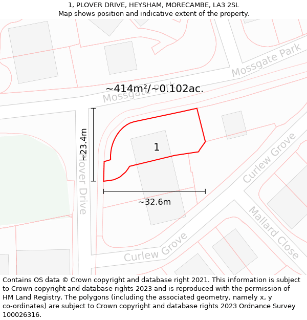 1, PLOVER DRIVE, HEYSHAM, MORECAMBE, LA3 2SL: Plot and title map