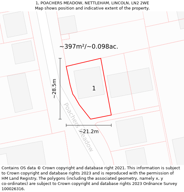 1, POACHERS MEADOW, NETTLEHAM, LINCOLN, LN2 2WE: Plot and title map