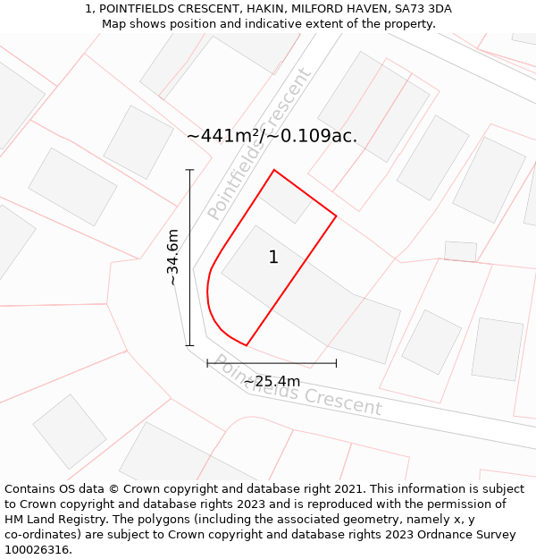 1, POINTFIELDS CRESCENT, HAKIN, MILFORD HAVEN, SA73 3DA: Plot and title map