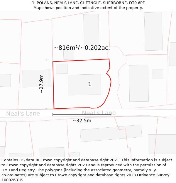 1, POLANS, NEALS LANE, CHETNOLE, SHERBORNE, DT9 6PF: Plot and title map