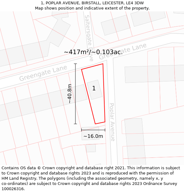 1, POPLAR AVENUE, BIRSTALL, LEICESTER, LE4 3DW: Plot and title map