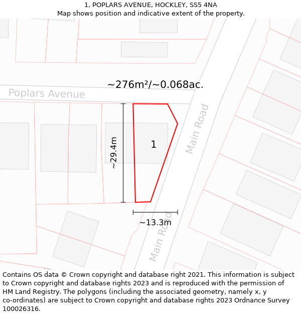 1, POPLARS AVENUE, HOCKLEY, SS5 4NA: Plot and title map