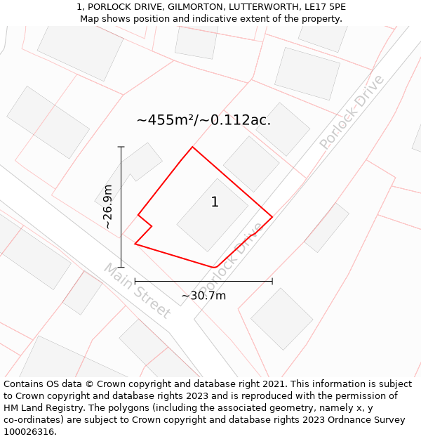 1, PORLOCK DRIVE, GILMORTON, LUTTERWORTH, LE17 5PE: Plot and title map