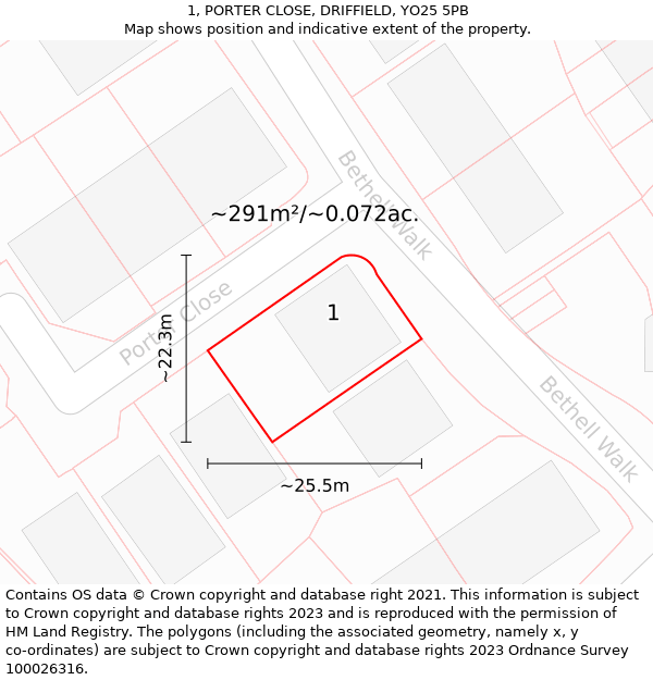 1, PORTER CLOSE, DRIFFIELD, YO25 5PB: Plot and title map