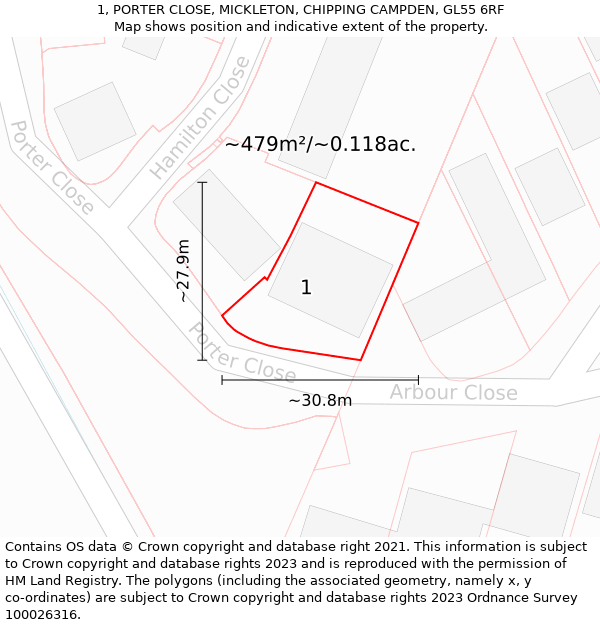 1, PORTER CLOSE, MICKLETON, CHIPPING CAMPDEN, GL55 6RF: Plot and title map