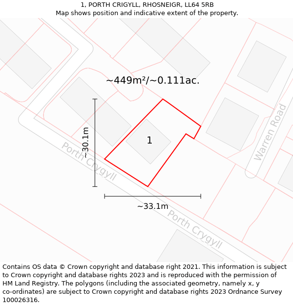 1, PORTH CRIGYLL, RHOSNEIGR, LL64 5RB: Plot and title map