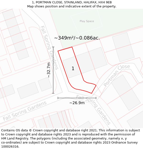 1, PORTMAN CLOSE, STAINLAND, HALIFAX, HX4 9EB: Plot and title map