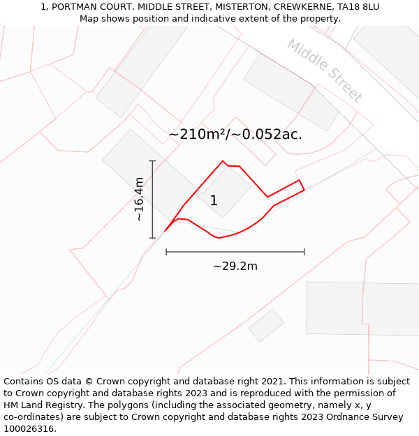 1, PORTMAN COURT, MIDDLE STREET, MISTERTON, CREWKERNE, TA18 8LU: Plot and title map