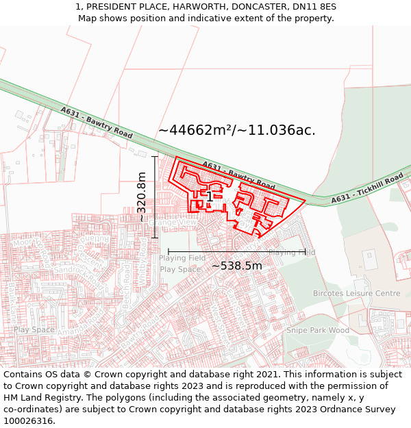 1, PRESIDENT PLACE, HARWORTH, DONCASTER, DN11 8ES: Plot and title map