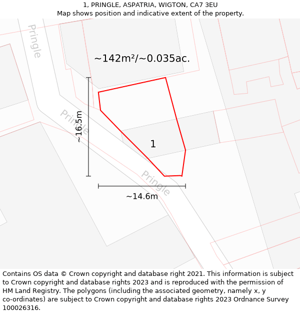 1, PRINGLE, ASPATRIA, WIGTON, CA7 3EU: Plot and title map