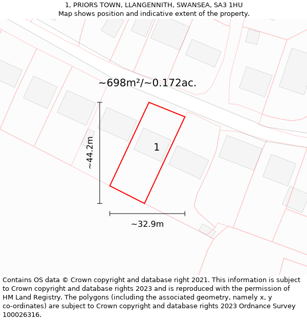 1, PRIORS TOWN, LLANGENNITH, SWANSEA, SA3 1HU: Plot and title map